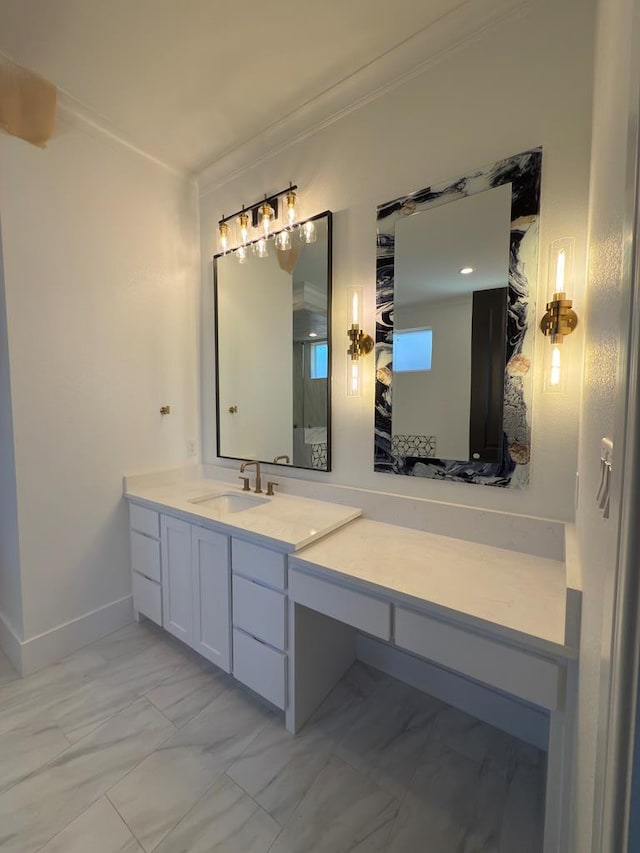 bathroom featuring vanity and crown molding