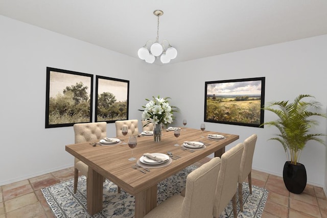 dining area with a notable chandelier and baseboards