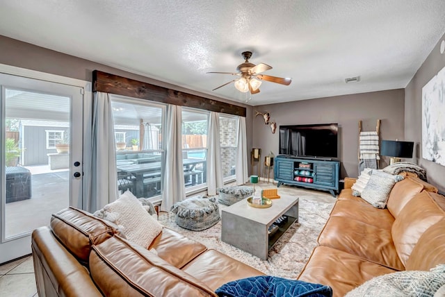 3513 Stanolind Ave, Midland, TX 79707 - living room with a ceiling fan and a textured ceiling