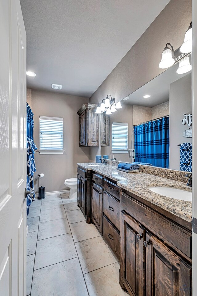 bathroom with vanity, a healthy amount of sunlight, and toilet