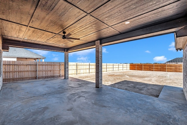 view of patio with ceiling fan and a fenced backyard