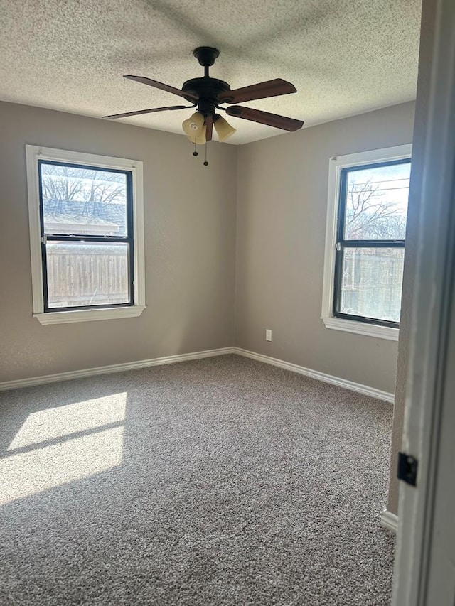 unfurnished room with a wealth of natural light, carpet floors, and a textured ceiling