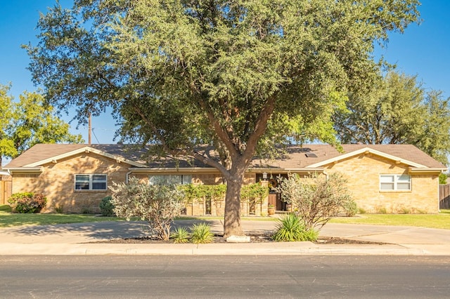 ranch-style home with concrete driveway and brick siding