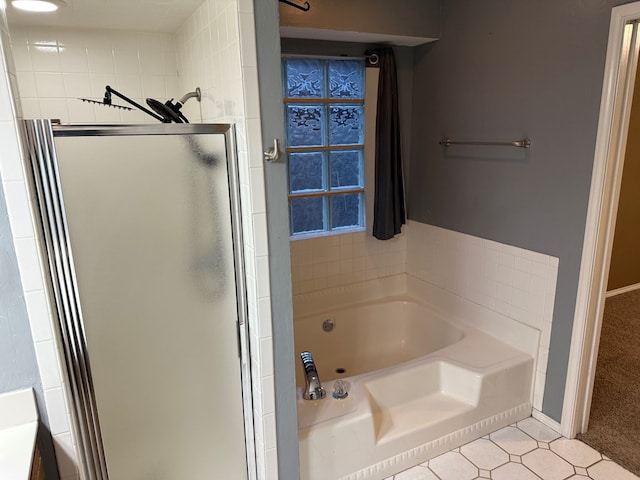 bathroom with shower with separate bathtub