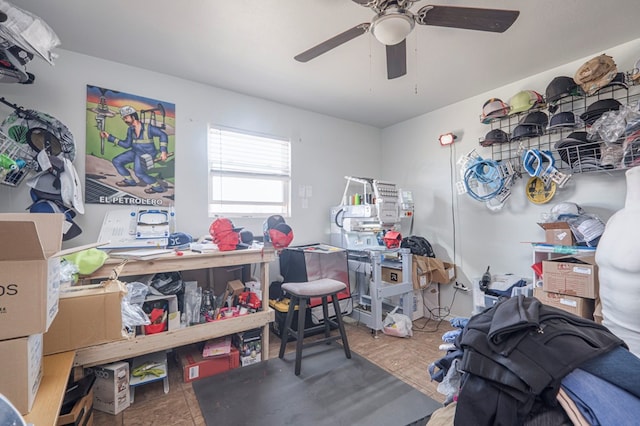 storage room with a ceiling fan