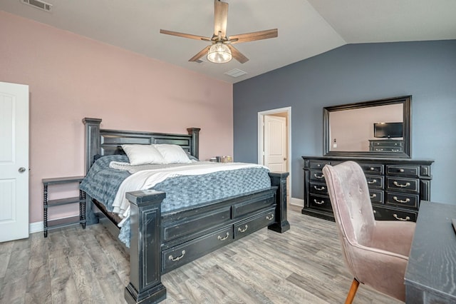 508 E Comiskey, Midland, TX 79706 - bedroom featuring lofted ceiling, wood finished floors, a ceiling fan, and baseboards