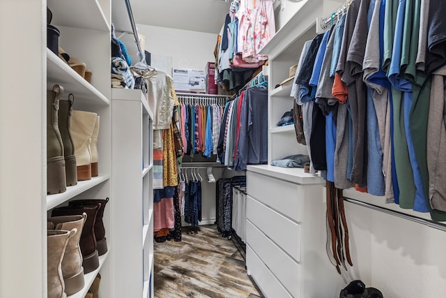 walk in closet featuring wood finished floors