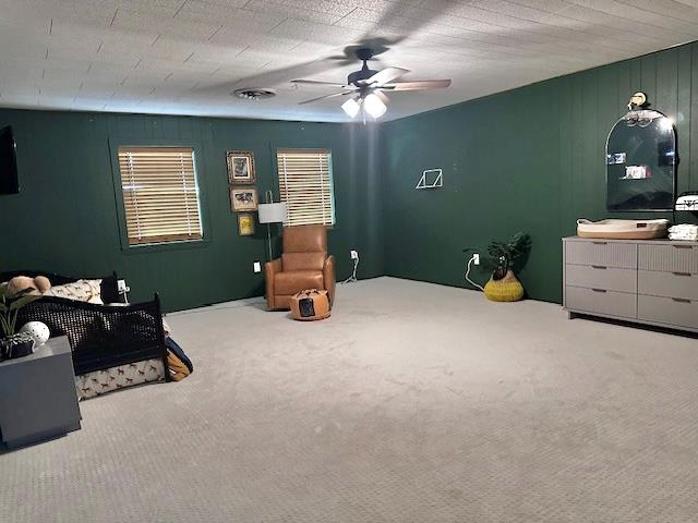 bedroom with carpet flooring and ceiling fan