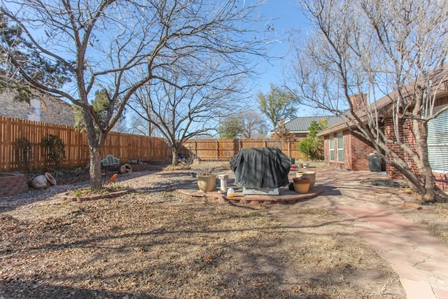 view of yard featuring a fenced backyard and a patio