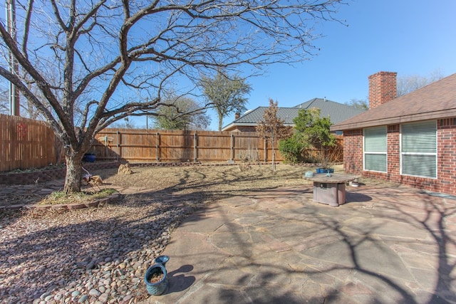 view of yard with a fenced backyard and a patio