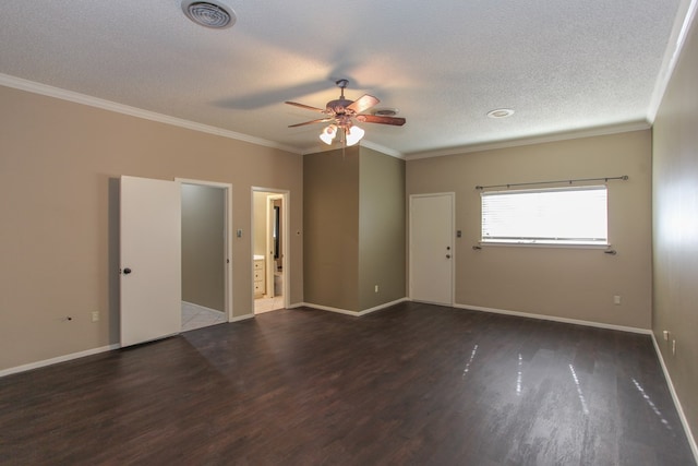 unfurnished room featuring dark hardwood / wood-style flooring and ornamental molding