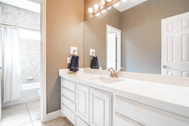 4204 Baybrook Pl, Midland, TX 79707 - bathroom with tile patterned flooring, vanity, and shower / bathtub combination with curtain