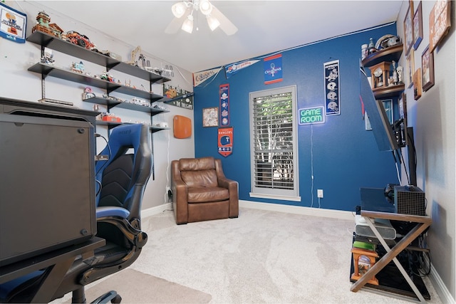 4204 Baybrook Pl, Midland, TX 79707 - carpeted home office featuring a ceiling fan and baseboards