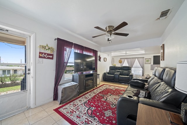 601 Caylor Dr, Big Spring, TX 79720 - living room featuring ceiling fan and light tile patterned floors