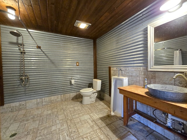 3410 Humble Ave, Midland, TX 79707 - full bath featuring toilet, wooden ceiling, a shower, vanity, and baseboards