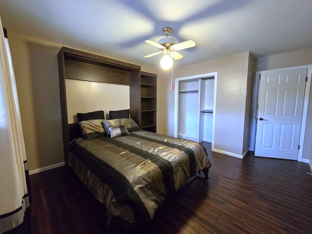 3410 Humble Ave, Midland, TX 79707 - bedroom featuring baseboards, wood finished floors, a closet, and a ceiling fan