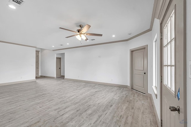 603 S Benton, Midland, TX 79701 - empty room with a ceiling fan, light wood finished floors, ornamental molding, baseboards, and recessed lighting
