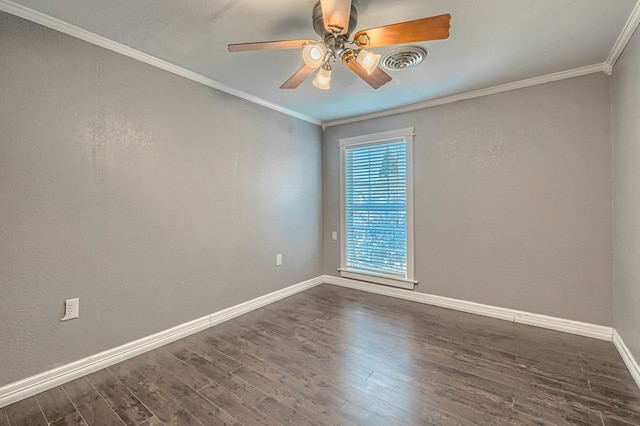 710 W Nobles Ave, Midland, TX 79701 - unfurnished room with dark wood-style floors, ceiling fan, baseboards, and crown molding