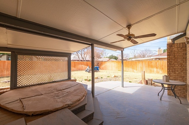 view of patio / terrace featuring ceiling fan and a fenced backyard