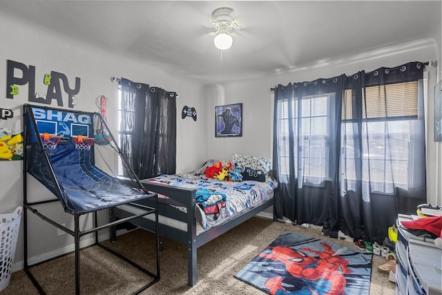 bedroom with carpet flooring and ceiling fan