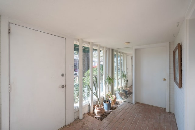 foyer featuring brick floor and plenty of natural light