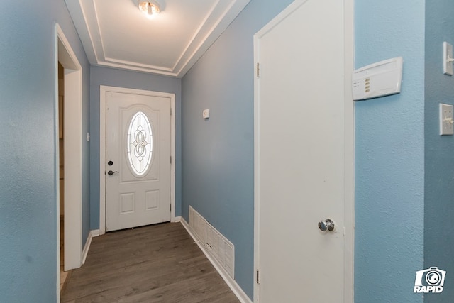 doorway featuring dark hardwood / wood-style flooring