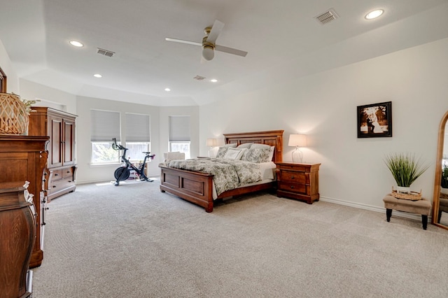 801 Keystone Ct, Midland, TX 79705 - bedroom featuring light colored carpet, recessed lighting, baseboards, and a ceiling fan