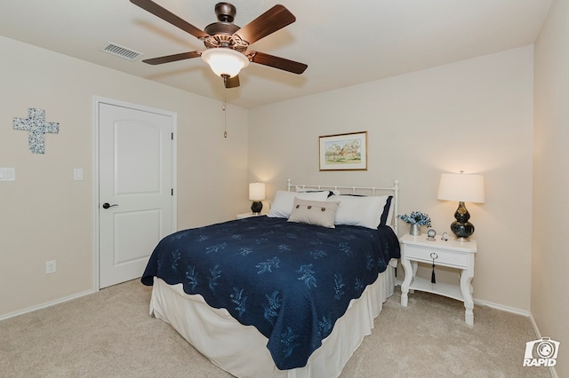bedroom featuring carpet flooring, baseboards, and ceiling fan