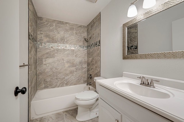 full bath featuring vanity, toilet, and shower / bathtub combination