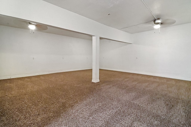 basement with dark colored carpet