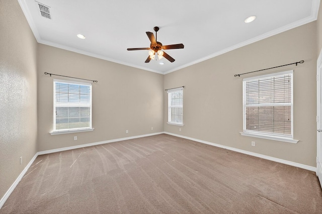 29 Vista Crest Ct, Odessa, TX 79762 - carpeted empty room featuring ceiling fan, ornamental molding, and recessed lighting