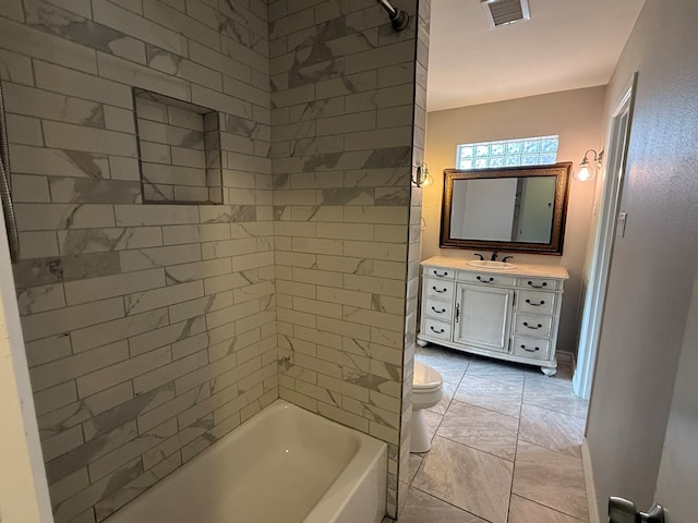full bathroom with vanity, toilet, and  shower combination