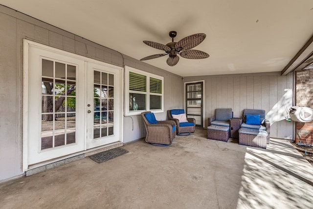 view of patio / terrace with a ceiling fan and french doors