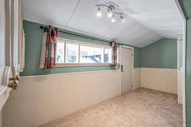 bonus room featuring light carpet and vaulted ceiling