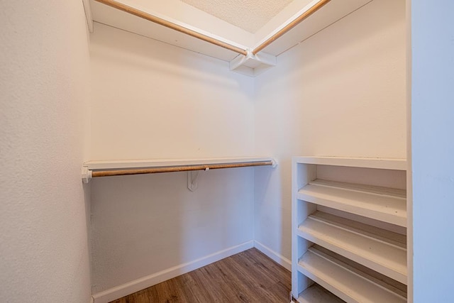 walk in closet with wood finished floors