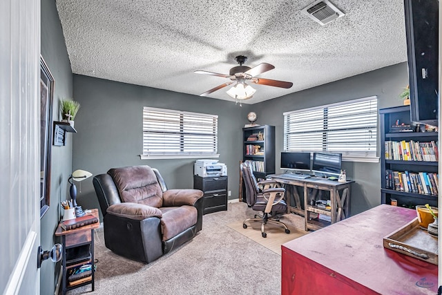 1412 Sparks St, Midland, TX 79701 - carpeted home office featuring ceiling fan and a textured ceiling