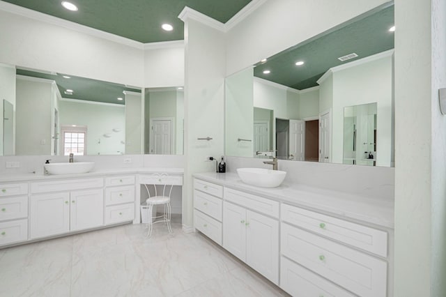 bedroom with access to exterior, ceiling fan, french doors, light wood-type flooring, and ornamental molding