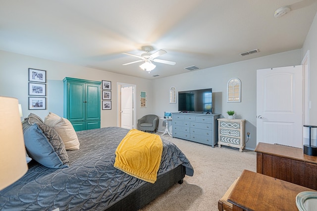 bedroom with carpet floors and a ceiling fan