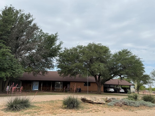 back of house featuring dirt driveway