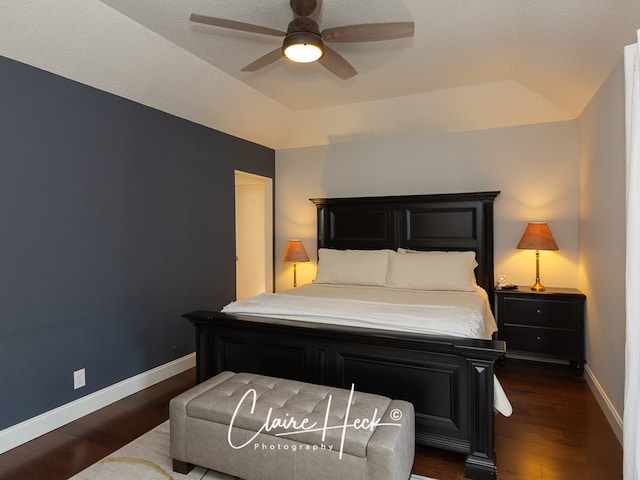 bedroom with baseboards, a raised ceiling, and wood finished floors