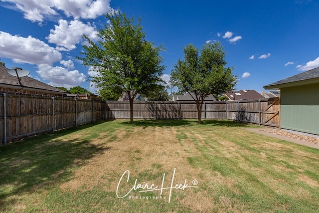 view of yard with a fenced backyard