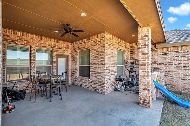 view of patio with ceiling fan