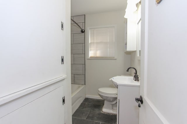 full bathroom with shower / bathing tub combination, toilet, vanity, and tile patterned flooring