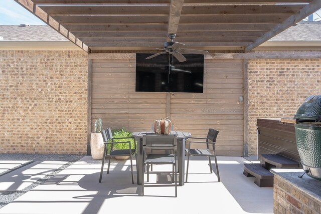 view of patio / terrace with a grill, a pergola, and ceiling fan