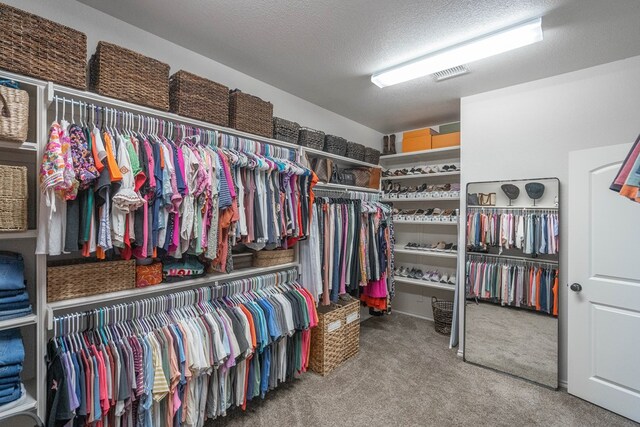 spacious closet with light colored carpet