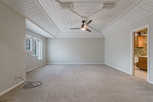 4106 Dyer Cir, Midland, TX 79707 - carpeted empty room featuring visible vents, lofted ceiling, baseboards, ceiling fan, and wood ceiling