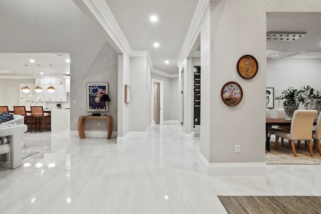 corridor with crown molding