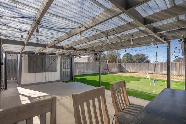 view of patio featuring a fenced backyard and a pergola