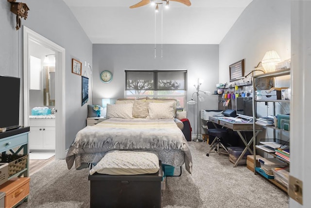 6811 Elkins Rd, Midland, TX 79705 - carpeted bedroom with ensuite bath and ceiling fan