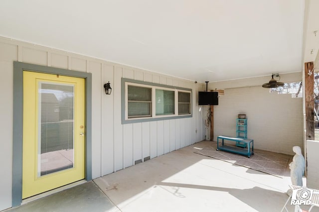 exterior space featuring board and batten siding